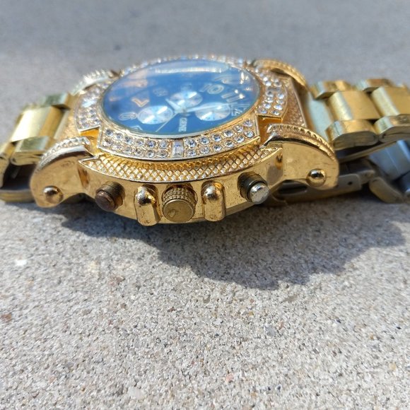 Mens GENEVA Oversized Wrist Watch Gold Rapper Bling Bling - Picture 9 of 15